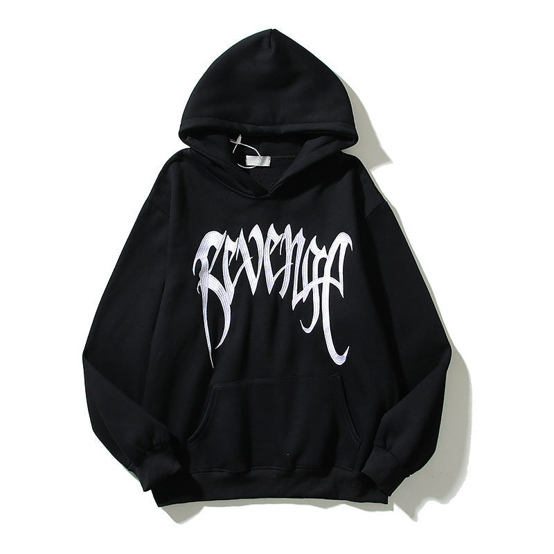 Revenge Hoodie Black Gold Embroidered Loose-Fitting Hoodie Sweater Couple
