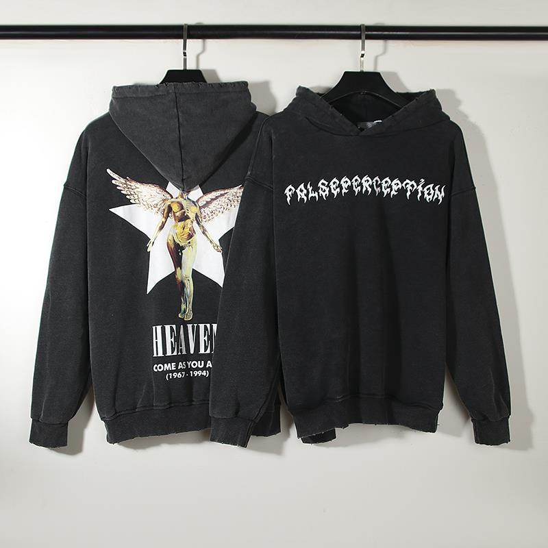 Nirvana Hoodie False Perception Angel Embroidery Distressed Cut Hooded Sweater