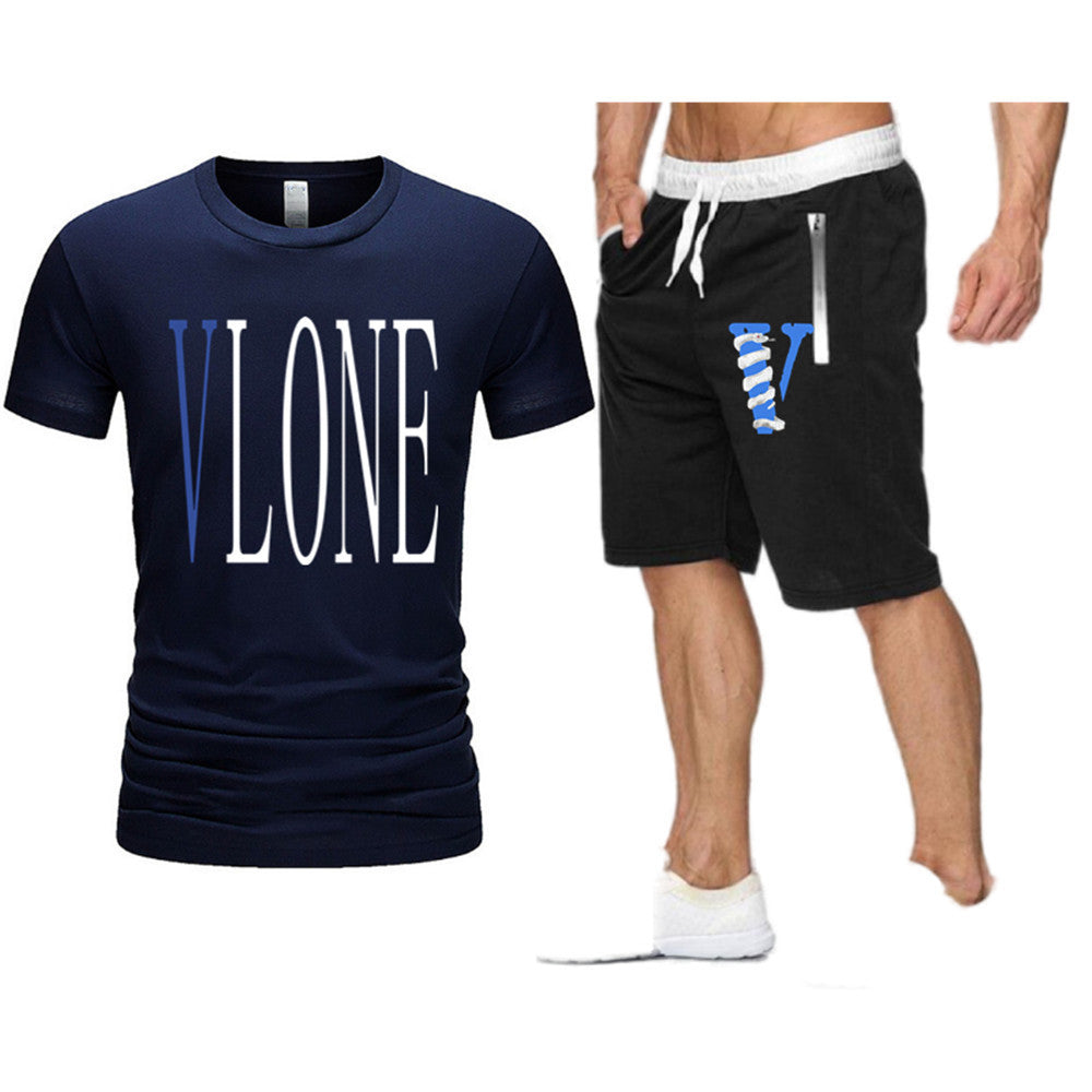 Vlone T Shirts & Shorts 2 Piece Set Letter Printing Summer Menswear Casual