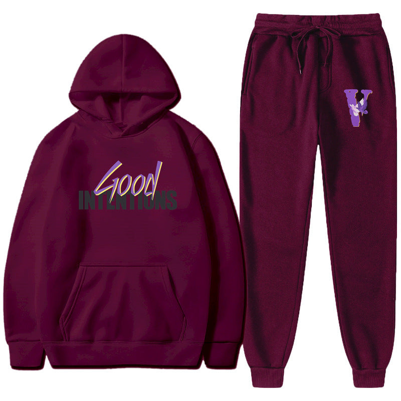 Vlone Hoodie & Pants 2 Piece Set Casual Loose Hoodie