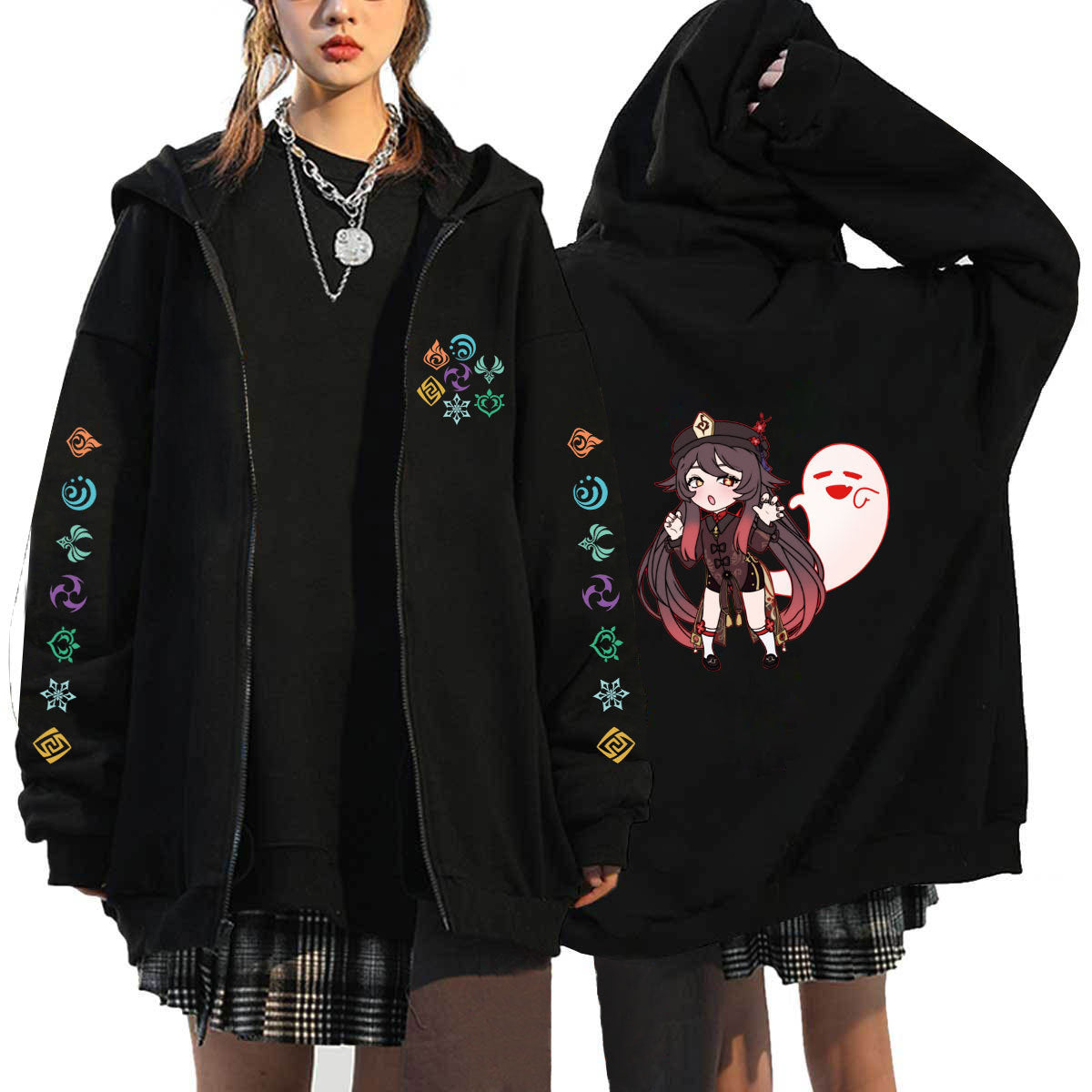 Men Hoodie Original God Genshin Spring and Autumn Leisure plus Velvet Hooded Zipper Sweatshirt