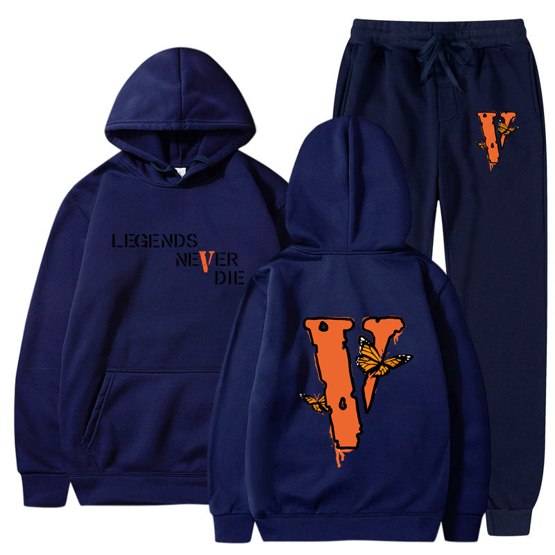 Vlone Hoodie & Pants 2 Piece Set Men'S Printed Hoodie Autumn Winter Sweater