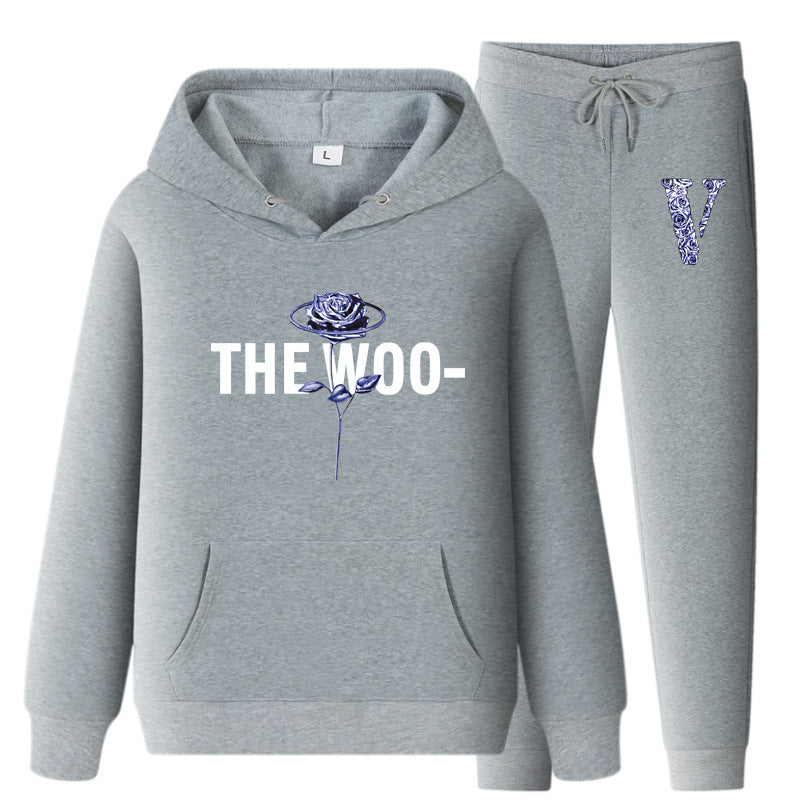 Vlone Hoodie & Pants 2 Piece Set V Printing Stylish Casual Hooded