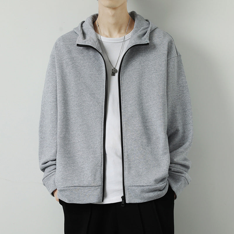 Men Hoodie Solid Color Cardigan Hoodie Spring and Autumn Heavy Japanese Style