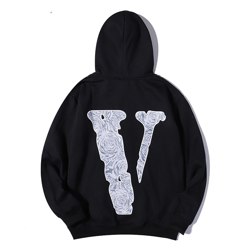 Pop Smoke Hoodies Rose Print Loose Hooded plus Velvet
