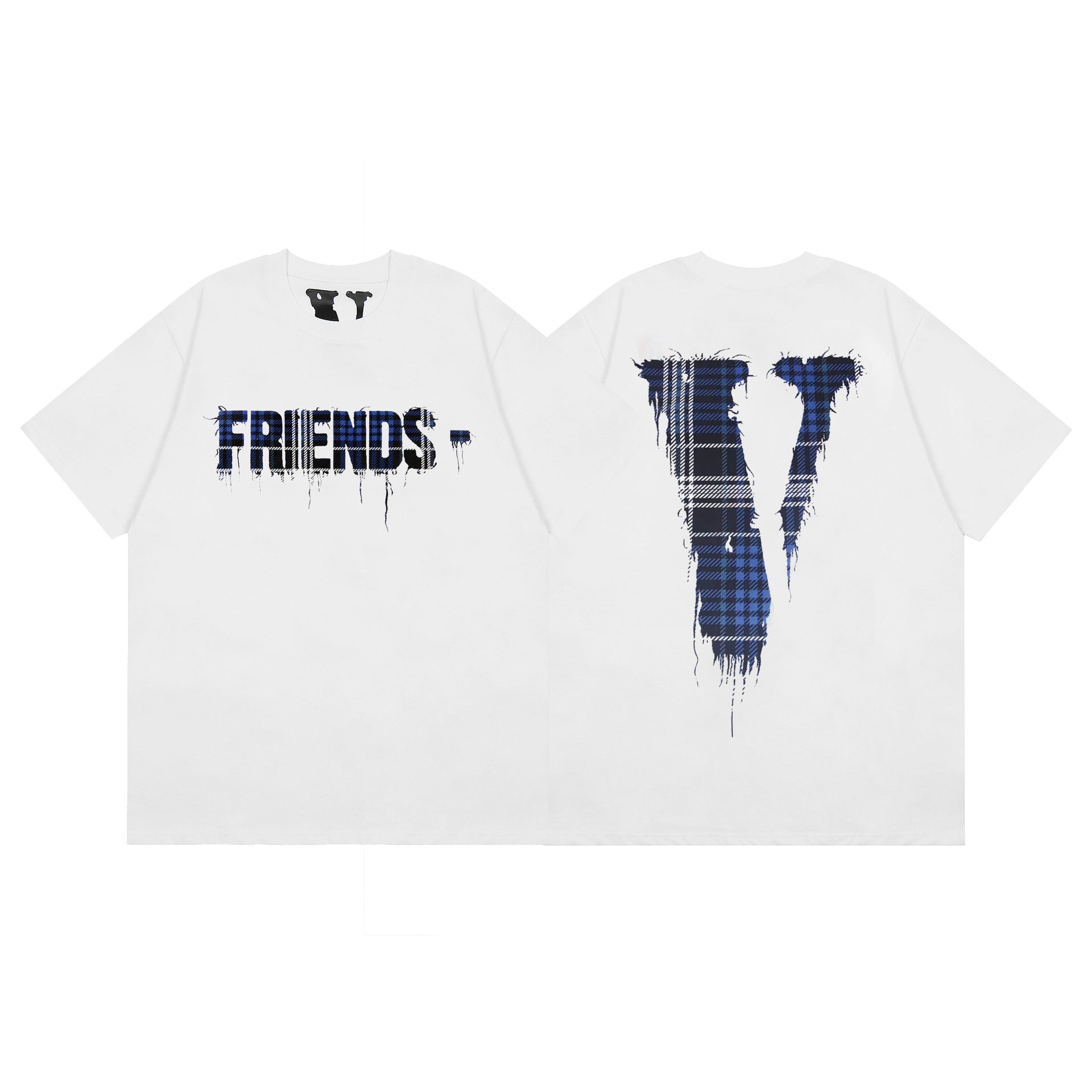 Vlone T Shirt Spring and Summer Plaid Big V Pattern