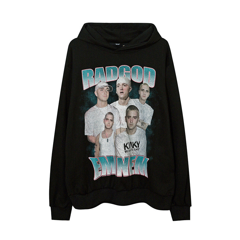 Man Fall Outfits Hip Hop Printed Hoodie Men's and Women's Pullover Black White Autumn and Winter