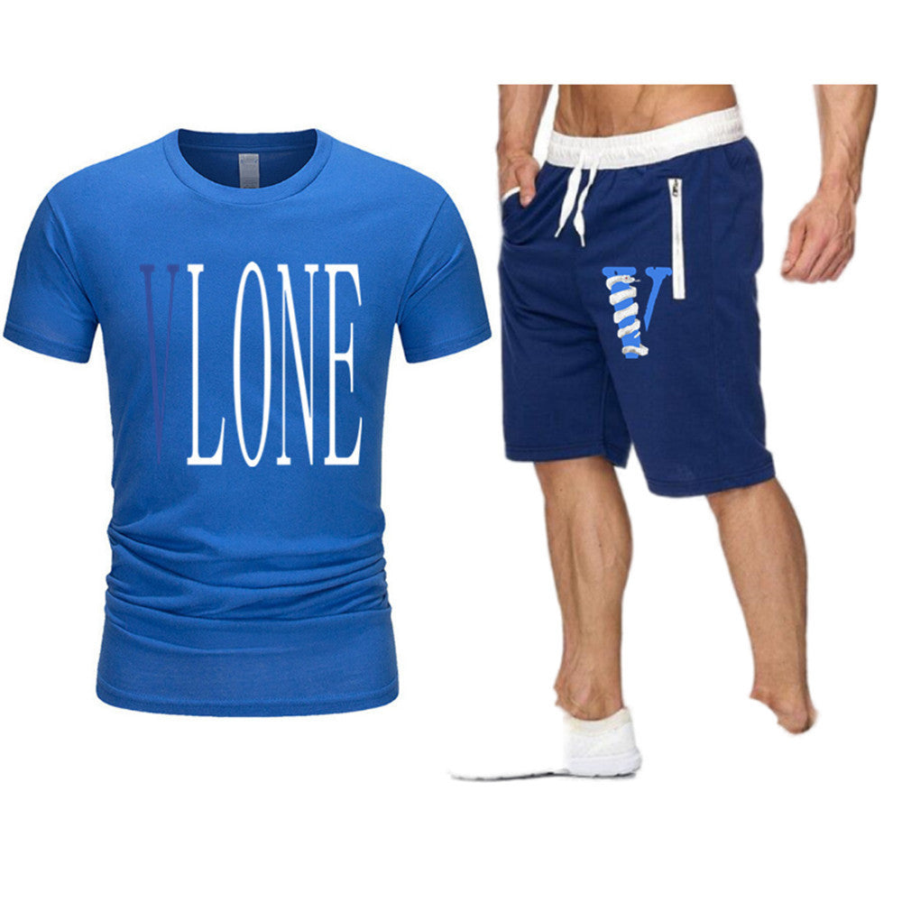 Vlone T Shirts & Shorts 2 Piece Set Letter Printing Summer Menswear Casual