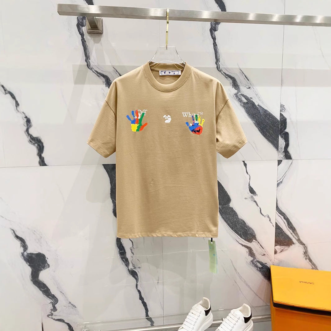 Off White T Shirts OW Color Palm Letter Crew Neck Pullover Short Sleeves