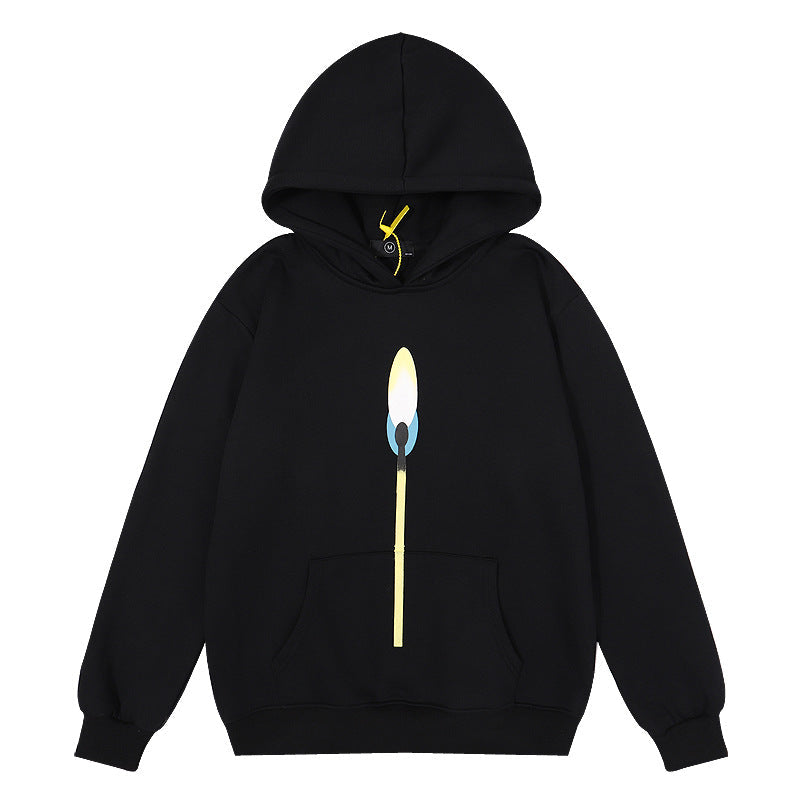 Kanye West Sunday Service Hoodie Autumn And Winter Match Stick Flame Fleece Hoodie Plus Size Loose