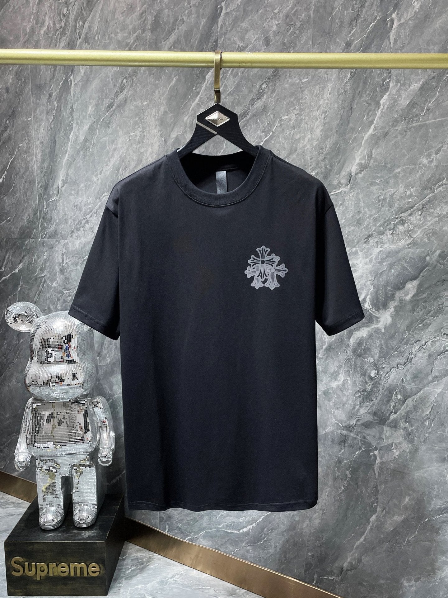 CHH Chrome Hearts T Shirts Cross Sanskrit Flocking Short Sleeve T-shirt