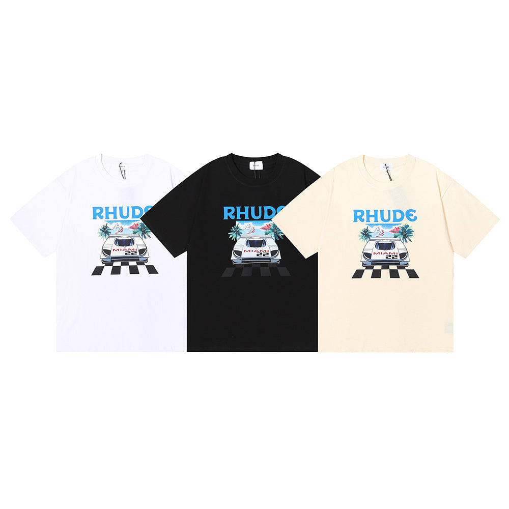 Rhude T Shirt F1 Racing Letter Logo Pattern Short Sleeve T-Shirt