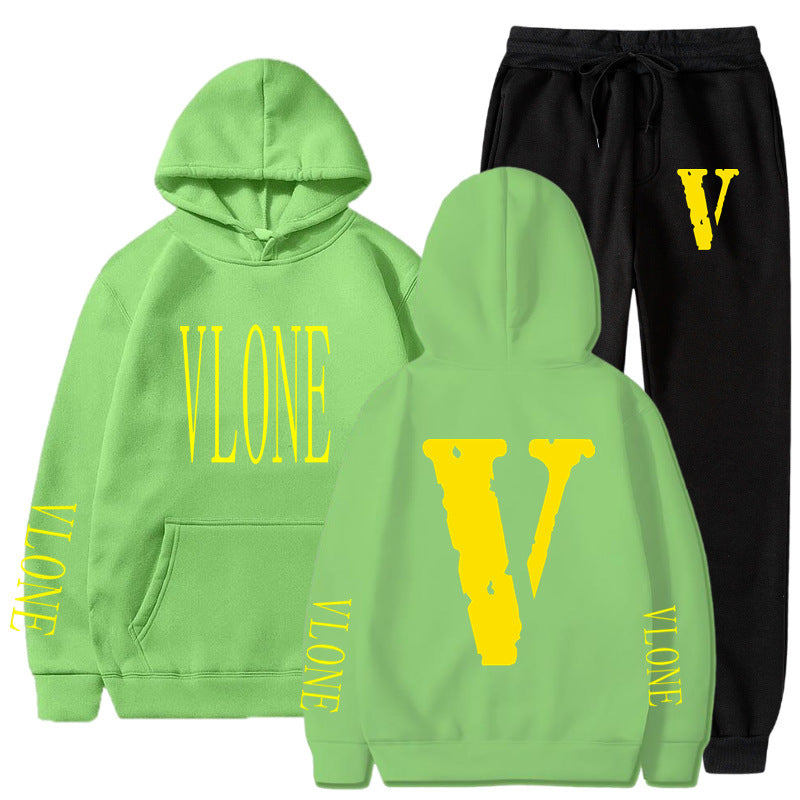 Vlone Hoodie & Pants 2 Piece Set Spring, Autumn And Winter Brushed Hoody Women'S Suit Sweater