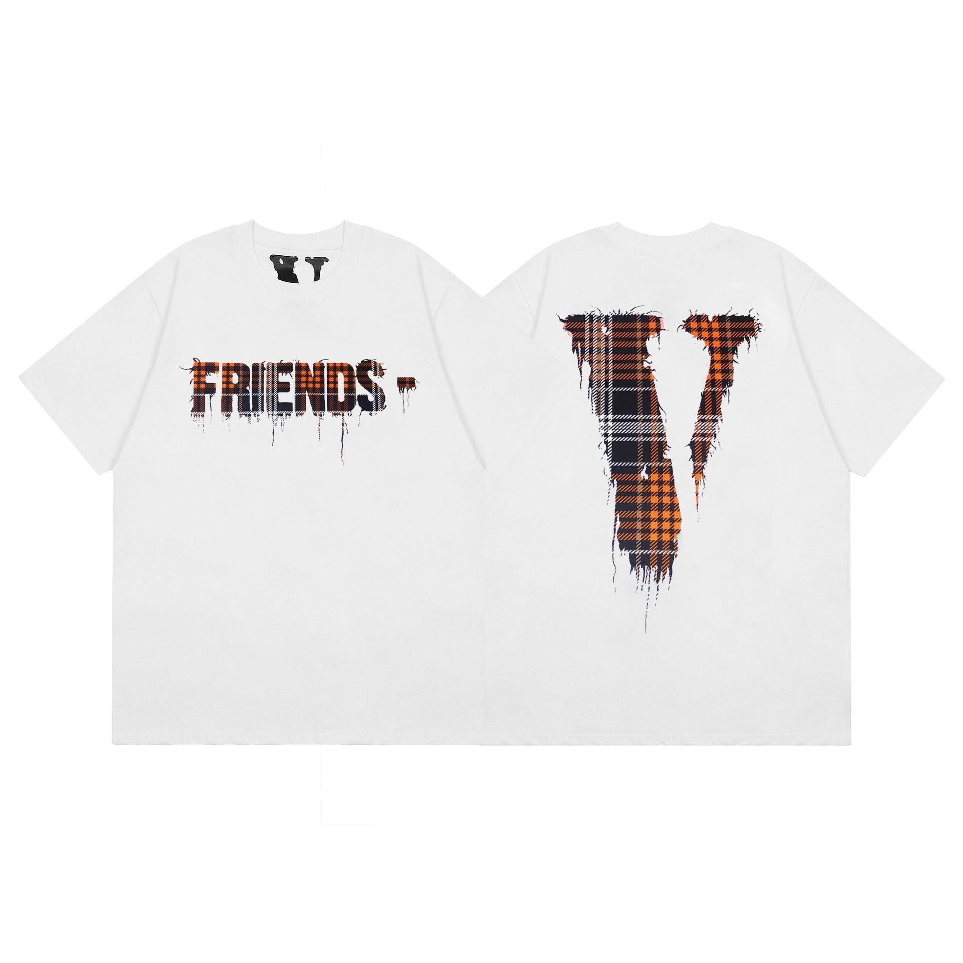 Vlone T Shirt Spring and Summer Plaid Big V Pattern