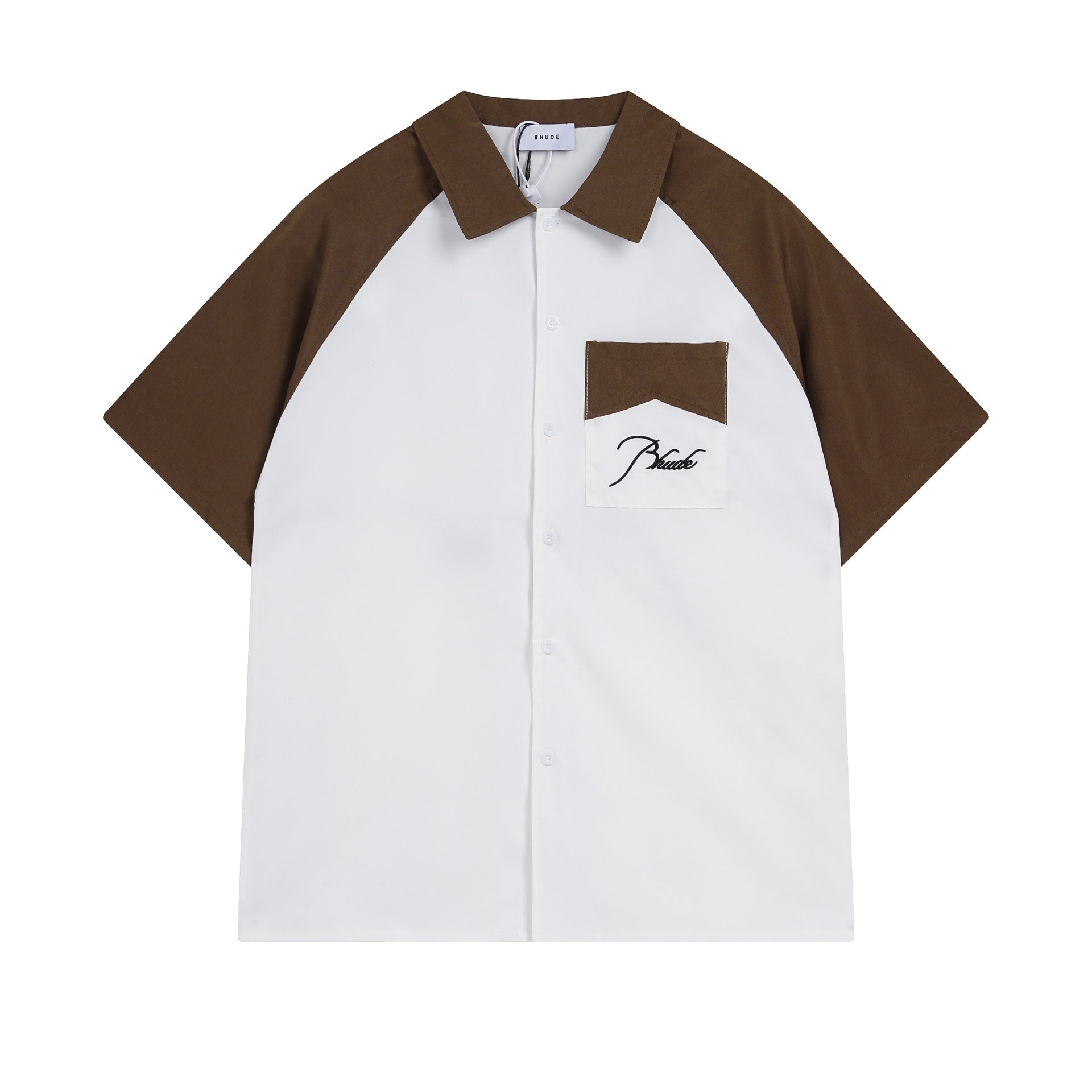 Rhude T Shirt Pocket Letter Embroidery Color Matching Short Sleeve Shirt