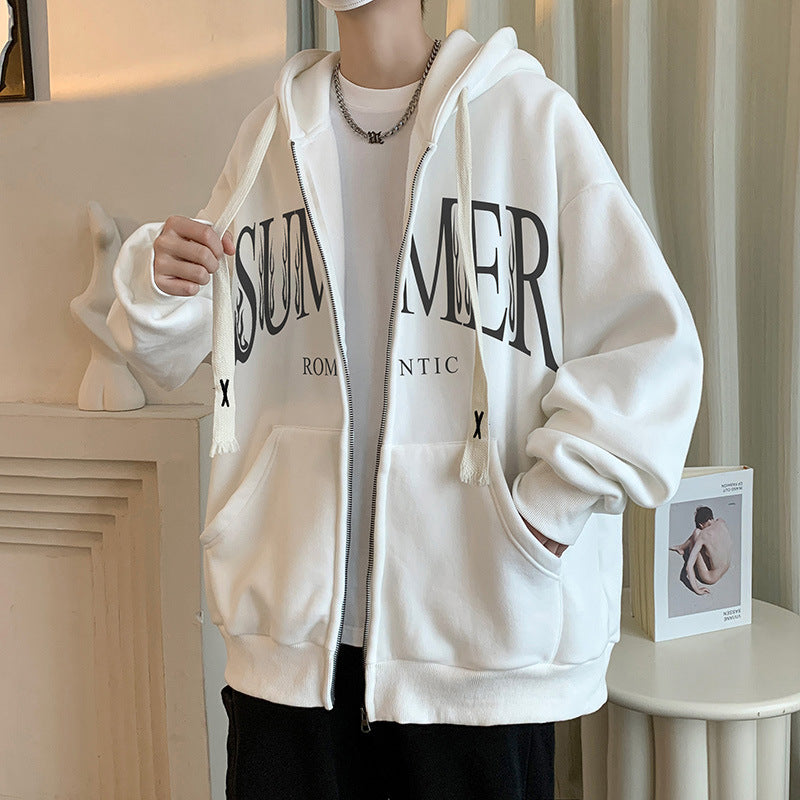 Men Hoodie Cardigan Sweater Teenagers Baggy Coat