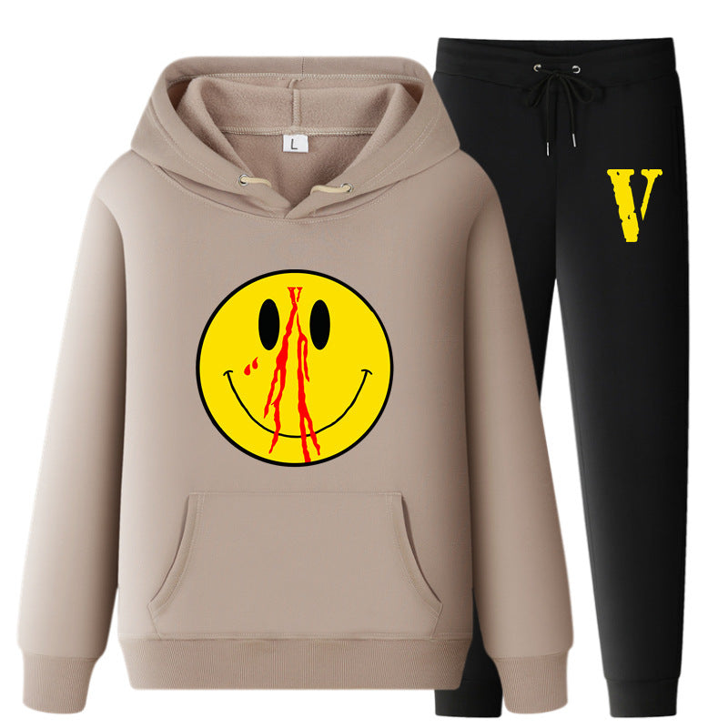 Vlone Hoodie & Pants 2 Piece Set Men'S Clothing Spring And Autumn Print Loose