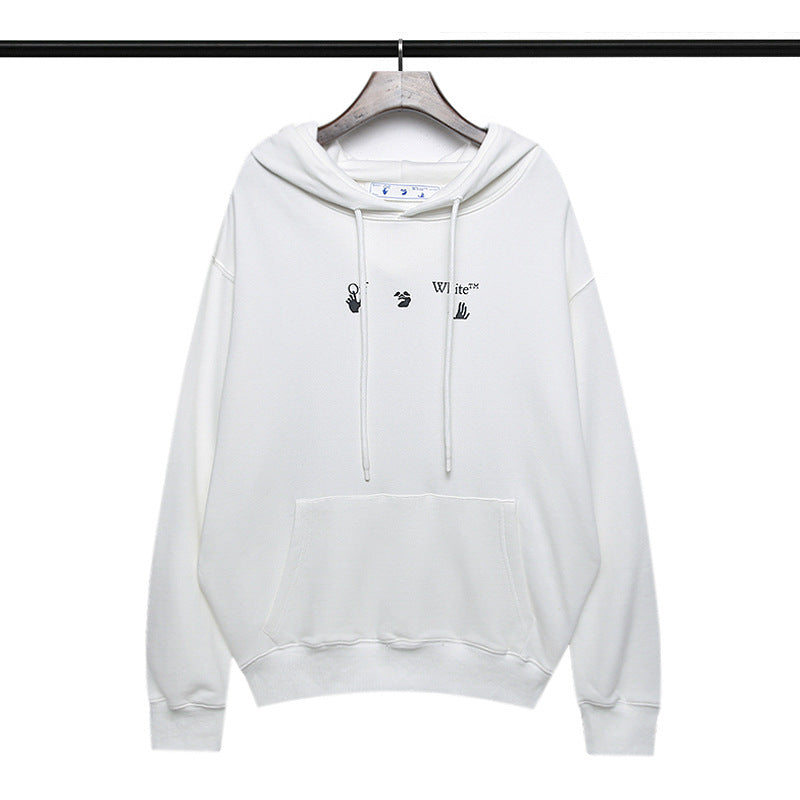 off White Hoodie Green Arrow Print Pullover Loose Hooded Sweater