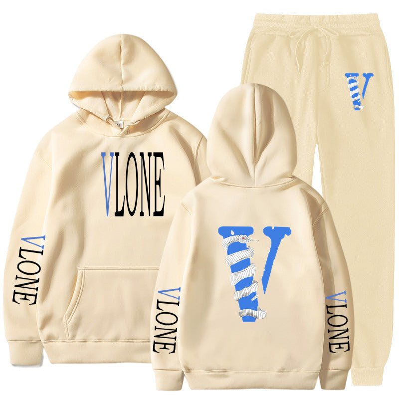 Vlone Hoodie & Pants 2 Piece Set Men'S Sweater Autumn And Winter Hoodie Baggy Coat