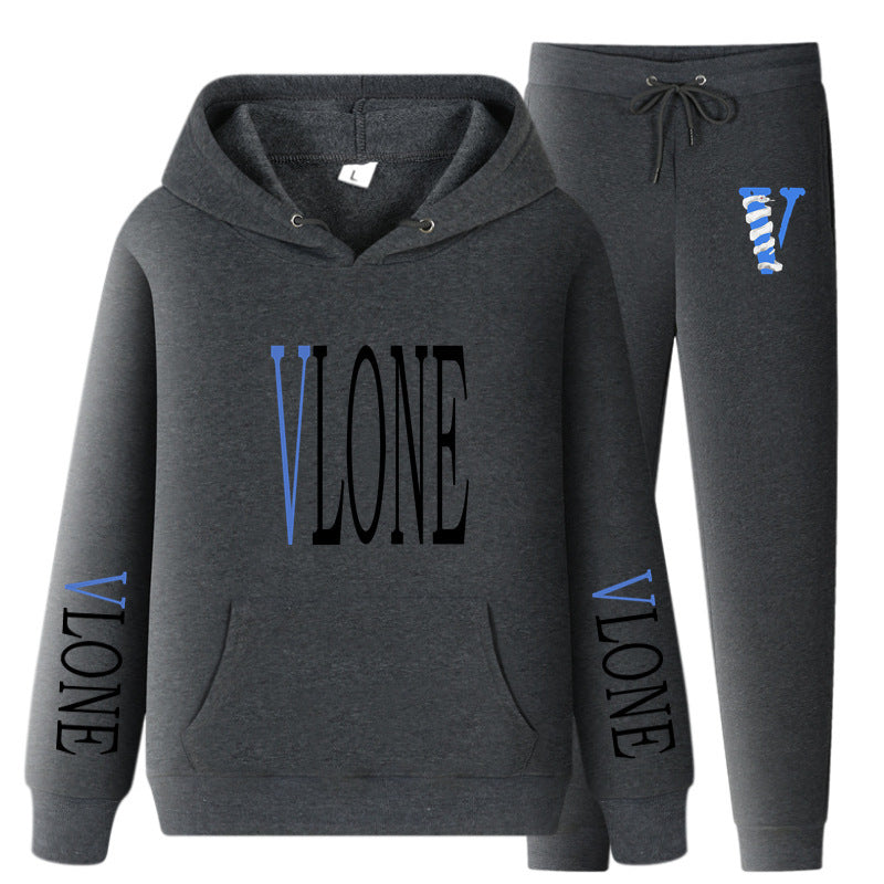 Vlone Hoodie & Pants 2 Piece Set Sweatshirt Autumn Print Baggy Coat