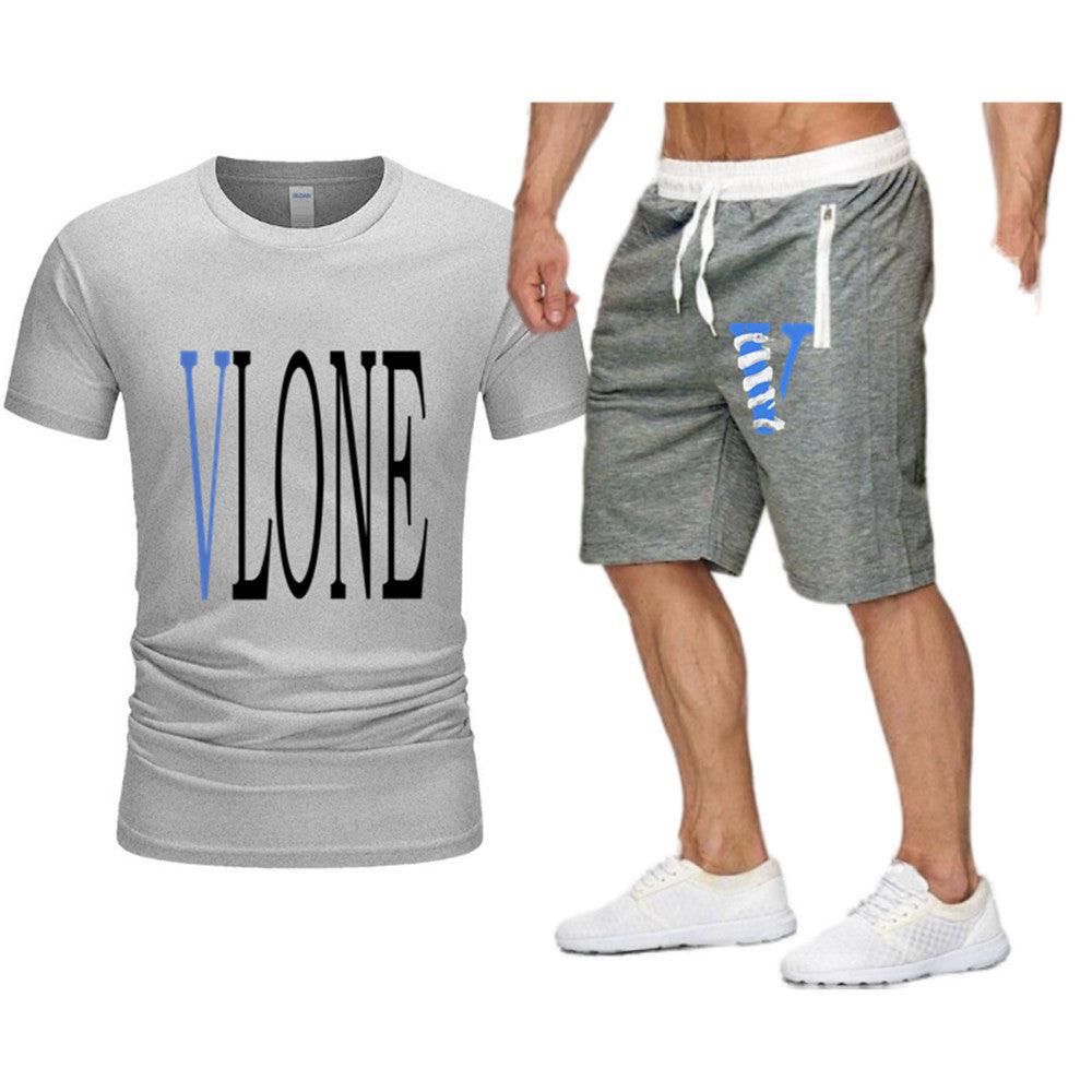 Vlone T Shirts & Shorts 2 Piece Set Letter Printing Summer Menswear Casual
