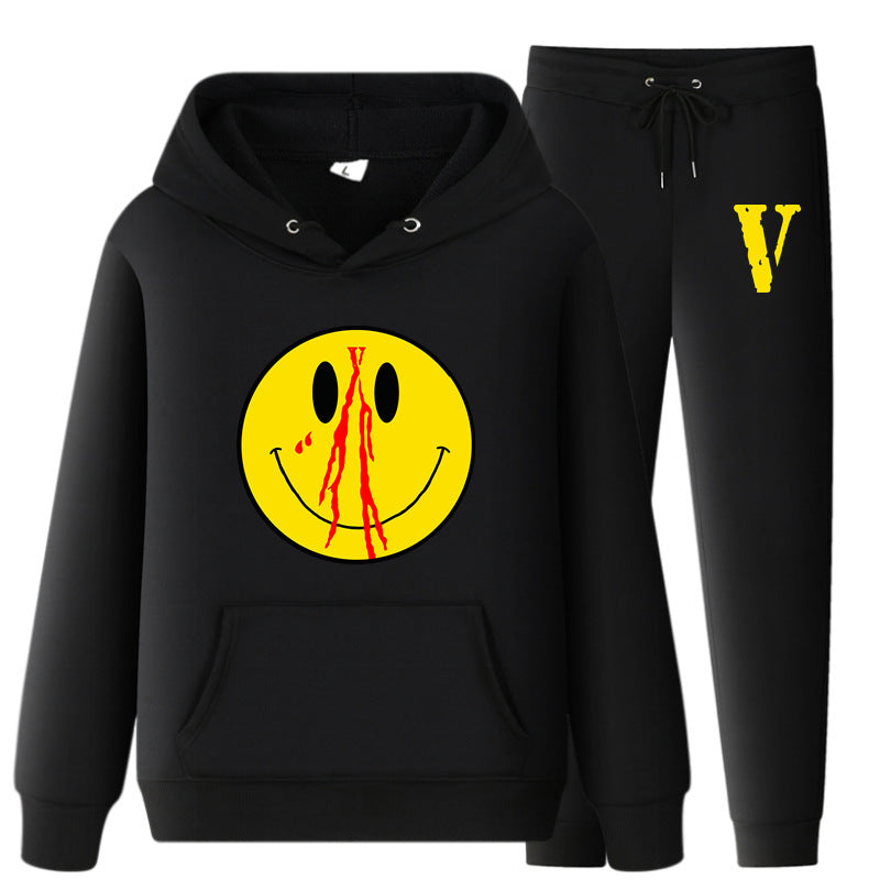 Vlone Hoodie & Pants 2 Piece Set Men'S Clothing Spring And Autumn Print Loose