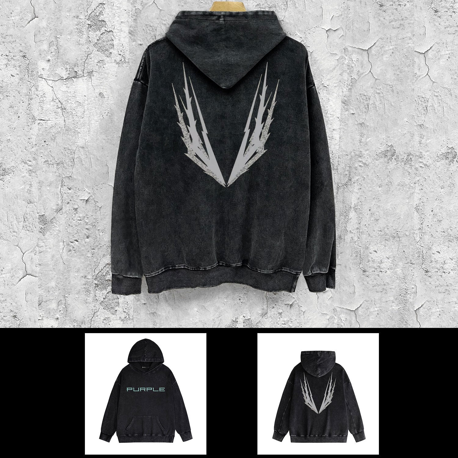 Purple Brand Distressed Hoodie Fashion Old Loose Hooded Sweater