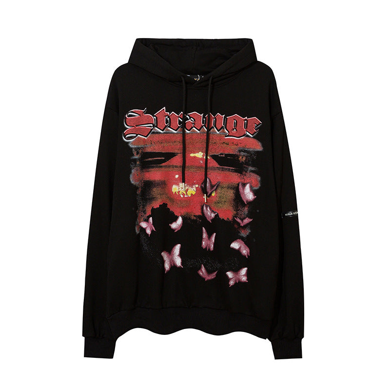 Man Fall Outfits Hip Hop Printed Hoodie Men's and Women's Pullover Black White Autumn and Winter