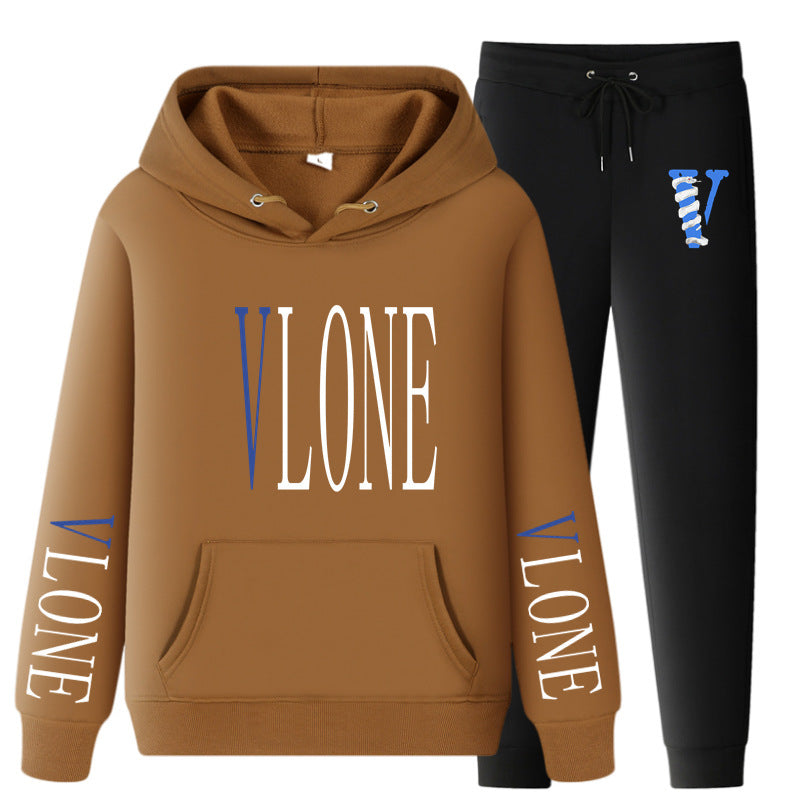Vlone Hoodie & Pants 2 Piece Set Printed Casual Sports Loose Suit