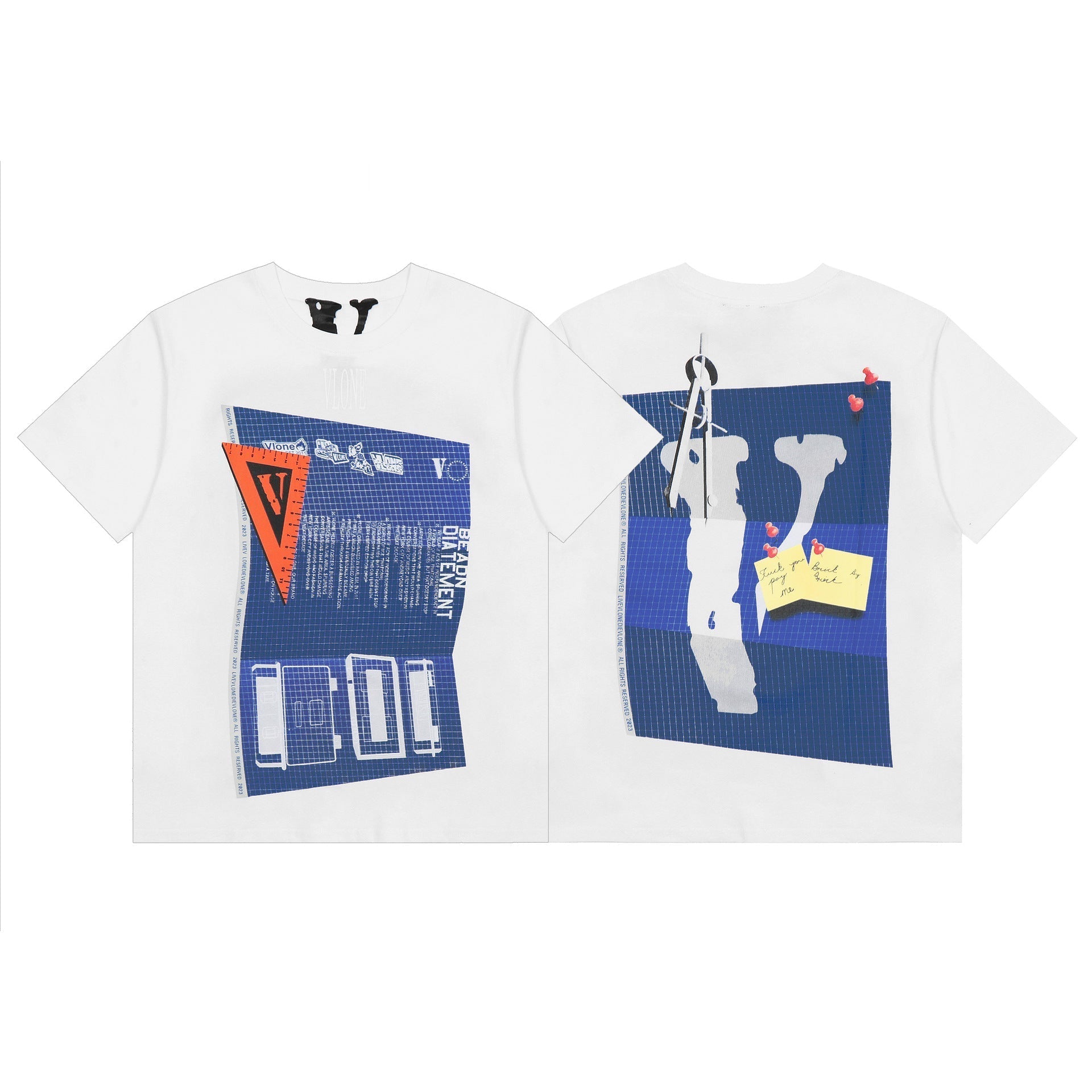 Vlone T Shirt Spring and Summer Pattern Big V Letter