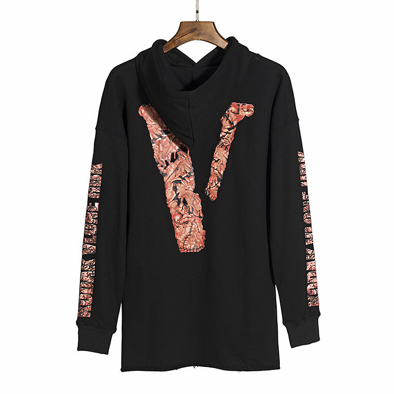 Vlone Hoodie Vloe Autumn And Winter Printed Back Large V Hoodie Casual Hooded Jacket