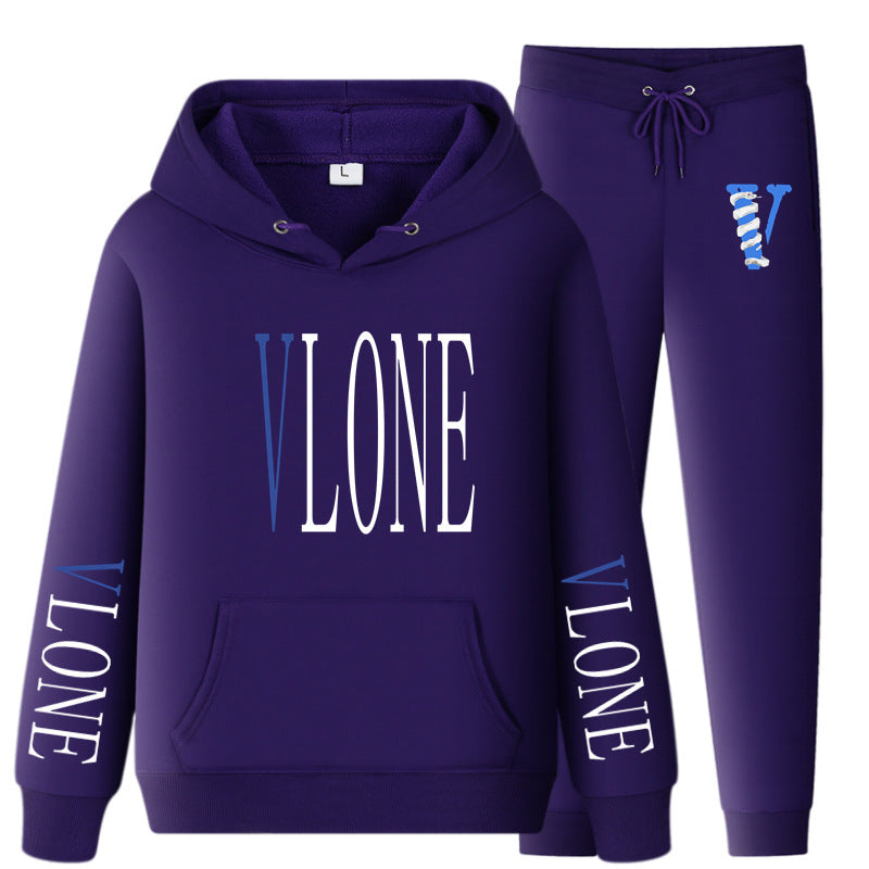Vlone Hoodie & Pants 2 Piece Set Sweatshirt Autumn Print Baggy Coat