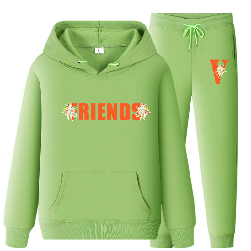 Vlone Hoodie & Pants 2 Piece Set Men'S Loose Printed Hoodie Sweater