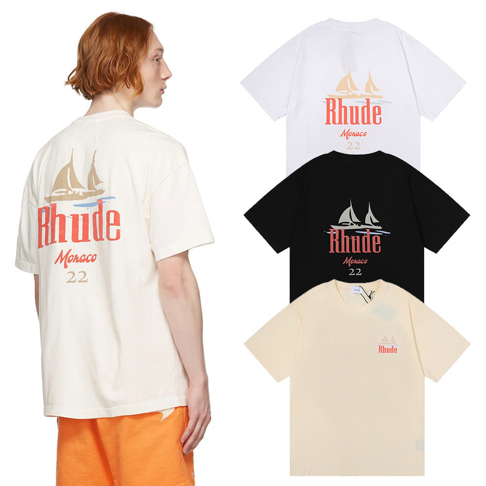 Rhude T Shirt Los Angeles RHUDE Sailing Letter Print Short Sleeve T-Shirt