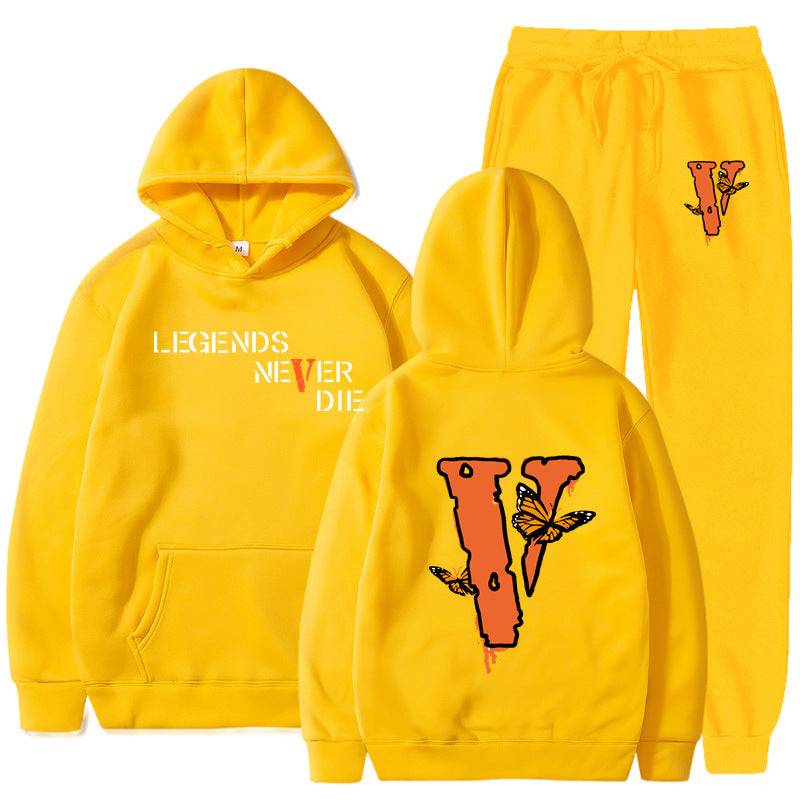 Vlone Hoodie & Pants 2 Piece Set Men'S Printed Hoodie Autumn Winter Sweater