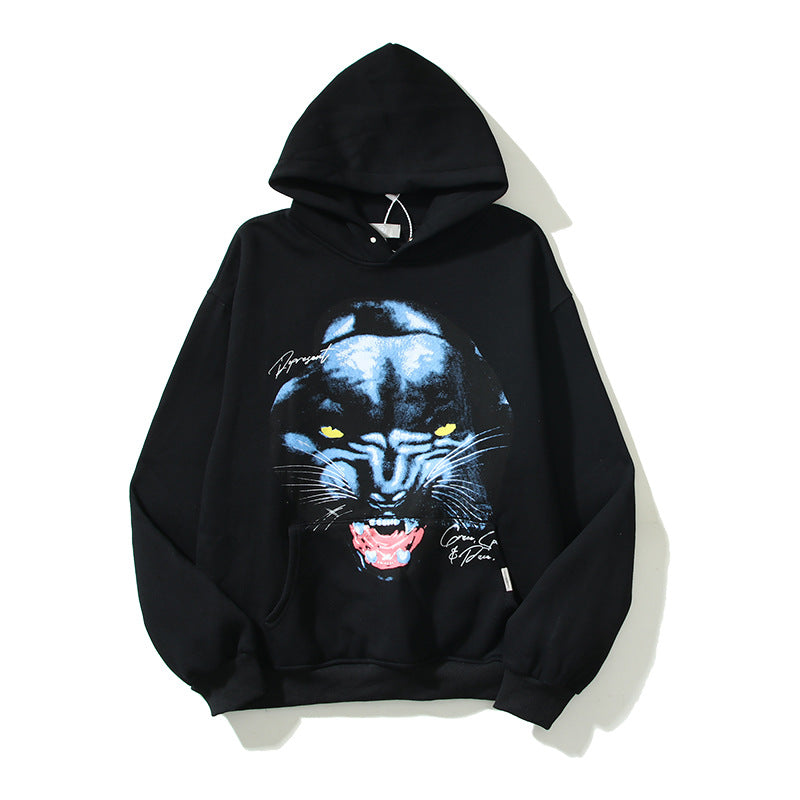 Kanye West Sunday Service Hoodie Panther Printing Plus Velvet Loose-Fitting Hoodie