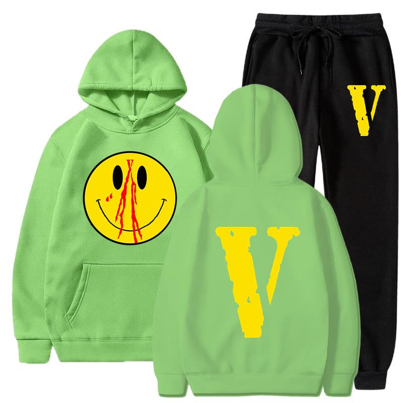 Vlone Hoodie & Pants 2 Piece Set Men'S Clothing Print Hoodie Sweater Men'S Loose