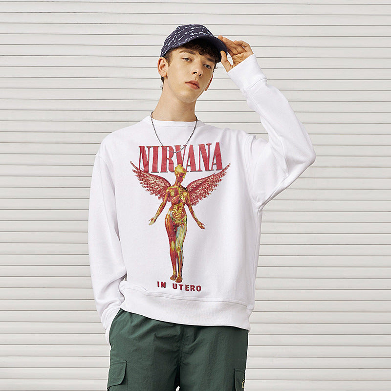 Nirvana Hoodie Retro Angel Print Loose Round Neck Sweater