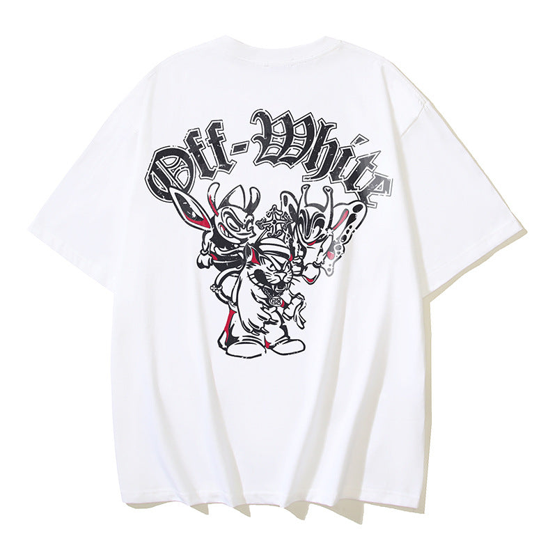 Off White T Shirts OW Cartoon Animal Pattern Crew Neck Pullover Short Sleeves