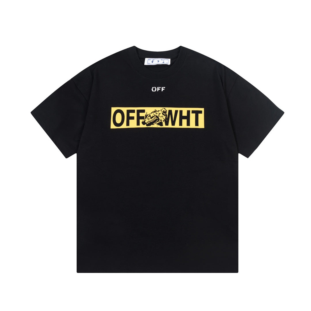 Off White T Shirts OW Racing Letter Arrow Pattern Crew Neck Pullover Short Sleeves