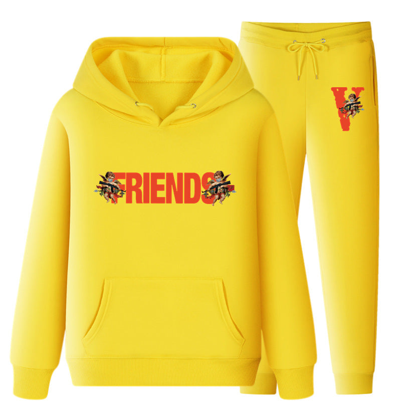 Vlone Hoodie & Pants 2 Piece Set Men'S Loose Printed Hoodie Sweater