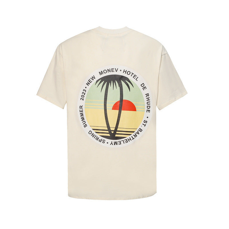 Rhude T Shirt Sunset Coconut Alphabet Print Short Sleeve T-Shirt