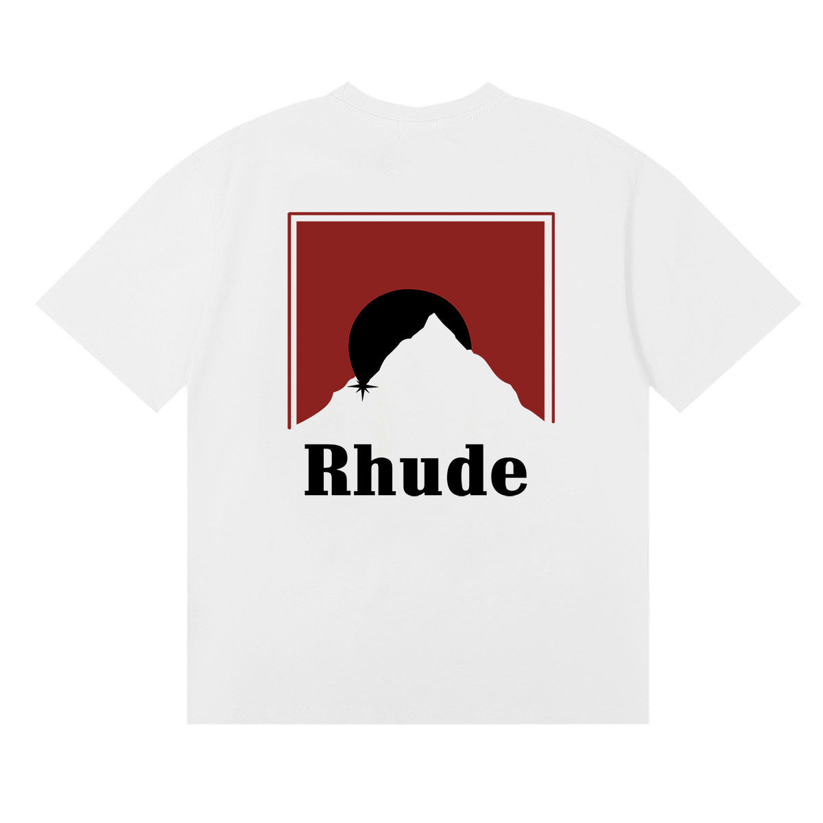 Rhude T Shirt Letter Snow Mountain Sunset Pattern Short Sleeve T-Shirt