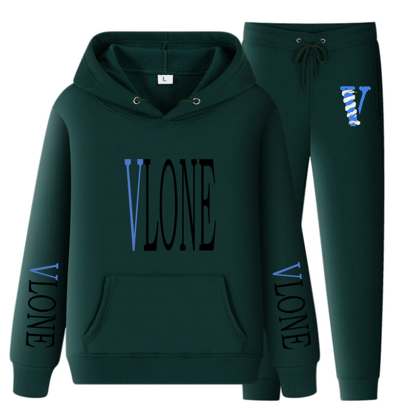Vlone Hoodie & Pants 2 Piece Set Sweatshirt Autumn Print Baggy Coat
