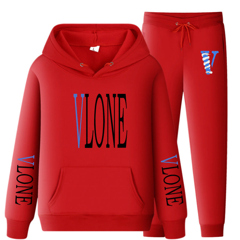 Vlone Hoodie & Pants 2 Piece Set Sweatshirt Autumn Print Baggy Coat
