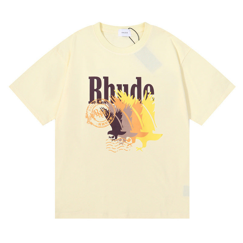 Rhude T Shirt gradual change color bird print short sleeve T-shirt