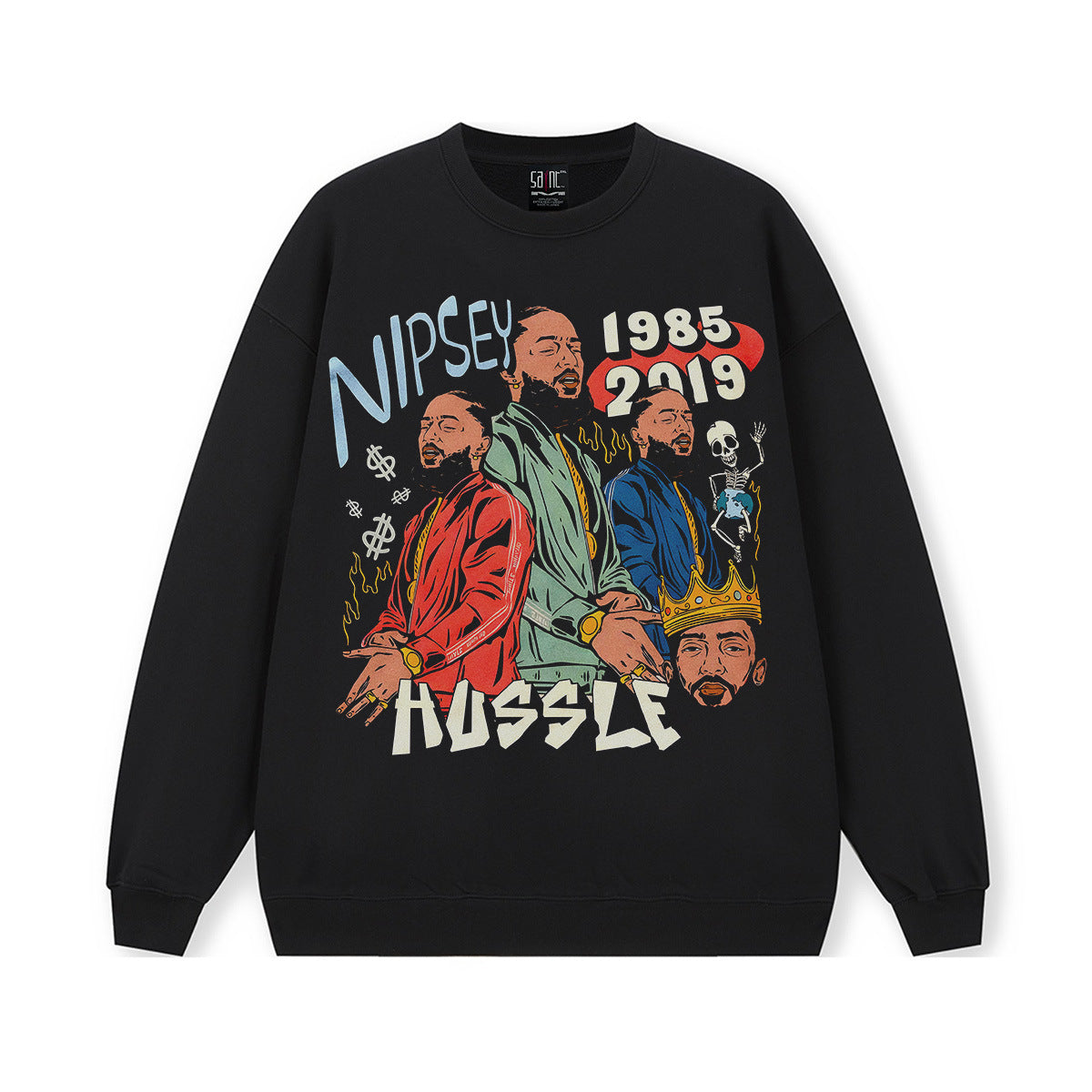 Vintage Hoodie American Vintage Print Solid Color Hooded Crew Neck Sweater