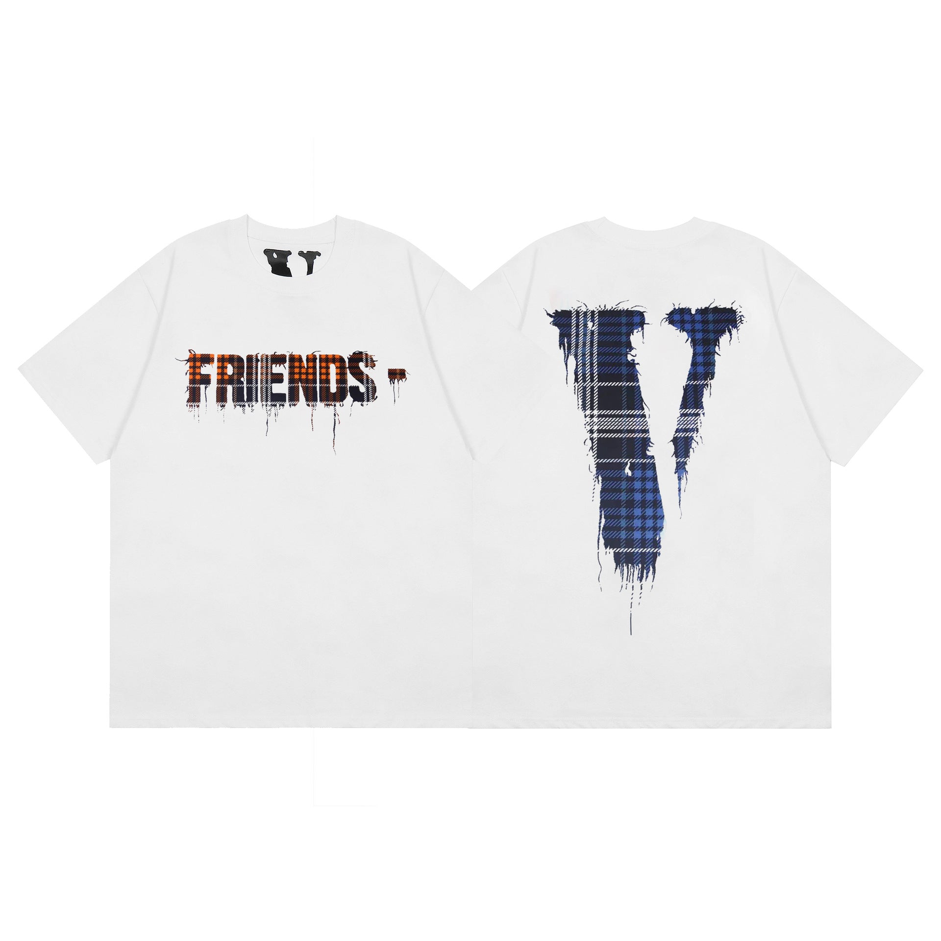 Vlone T Shirt Spring and Summer Plaid Big V Pattern