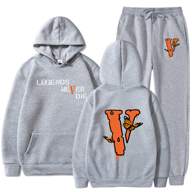 Vlone Hoodie & Pants 2 Piece Set Men'S Printed Hoodie Autumn Winter Sweater