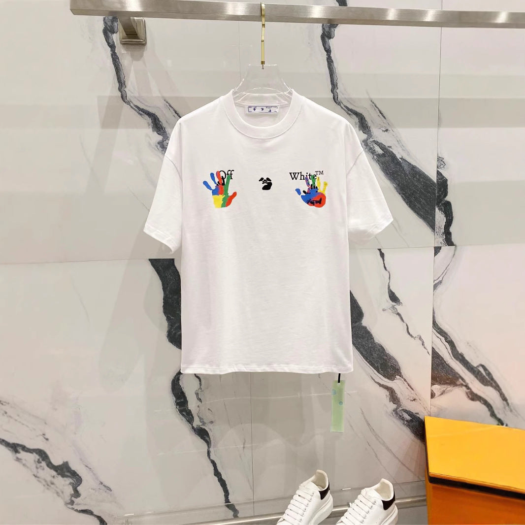 Off White T Shirts OW Color Palm Letter Crew Neck Pullover Short Sleeves